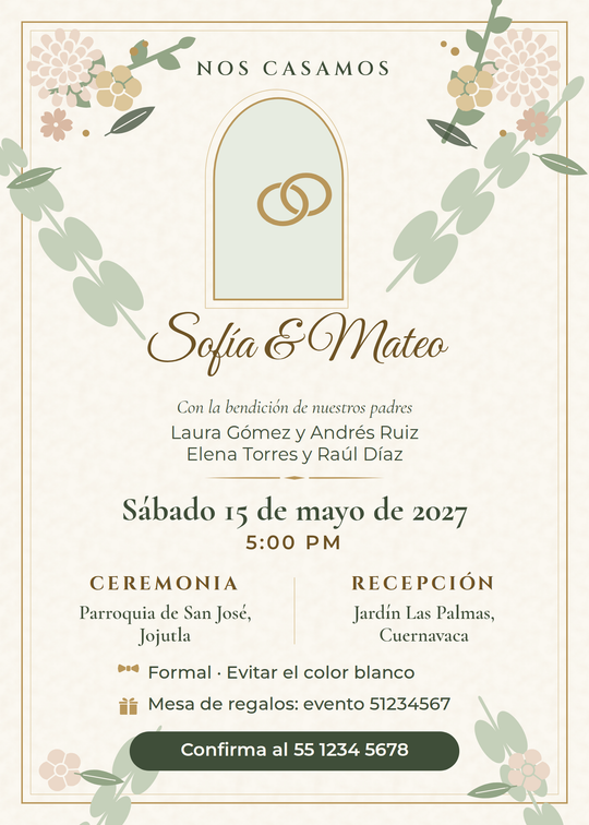 Boda Floral Salvia y Dorado