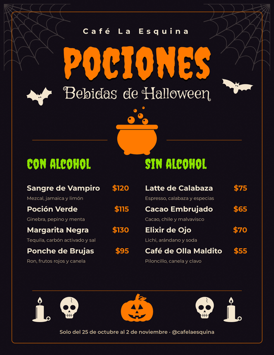 Menú de Bebidas de Halloween