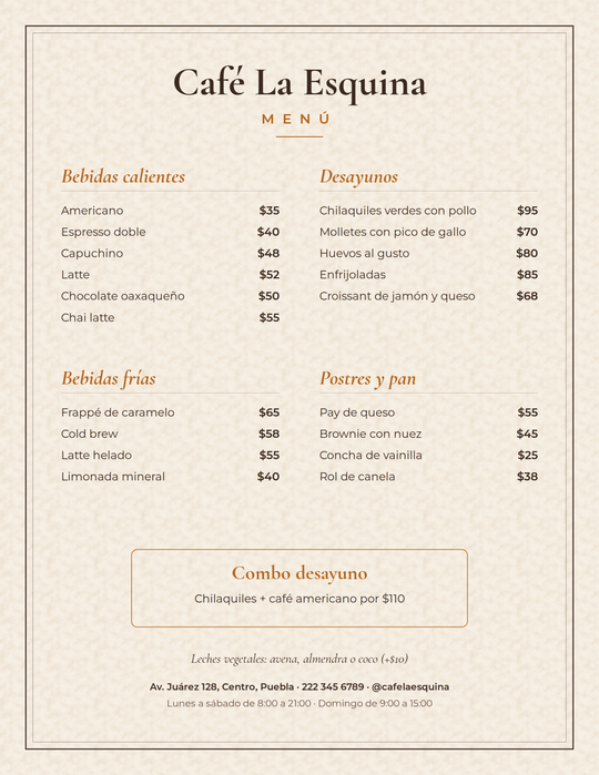 Menú Café La Esquina